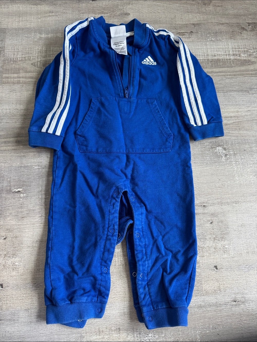 adidas Royal Blue Baby Footie with White Stripes